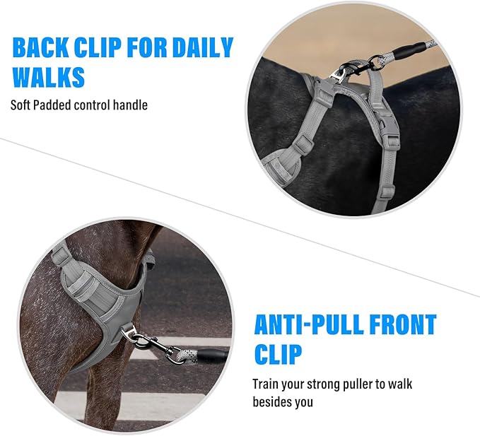Plutus Pet No Pull Dog Harness, Release at Neck, Reflective Adjustable Dog Vest Harness, Easy Control Handle for Walking, for Small Medium Large Dogs, Gray, XL