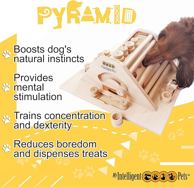 Pyramid - Brain Game for Dogs, Interactive Wooden Puzzle Toy for Mental Stimulation, Boredom Buster for Smart and Active Dogs