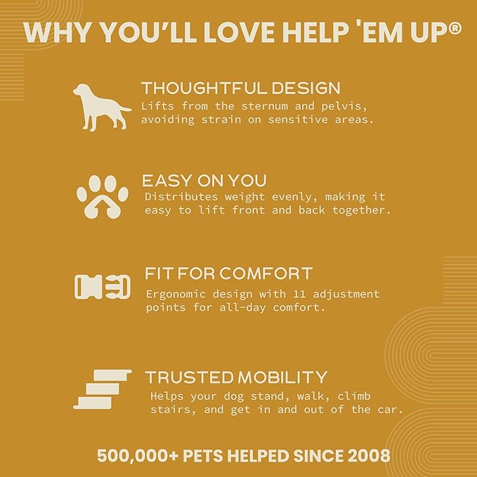 Help 'Em Up® - Dog Lift Harness│ Adjustable Lifting Harness for Dogs │ Full Body Support, Rear Leg Support (Conventional, Small)