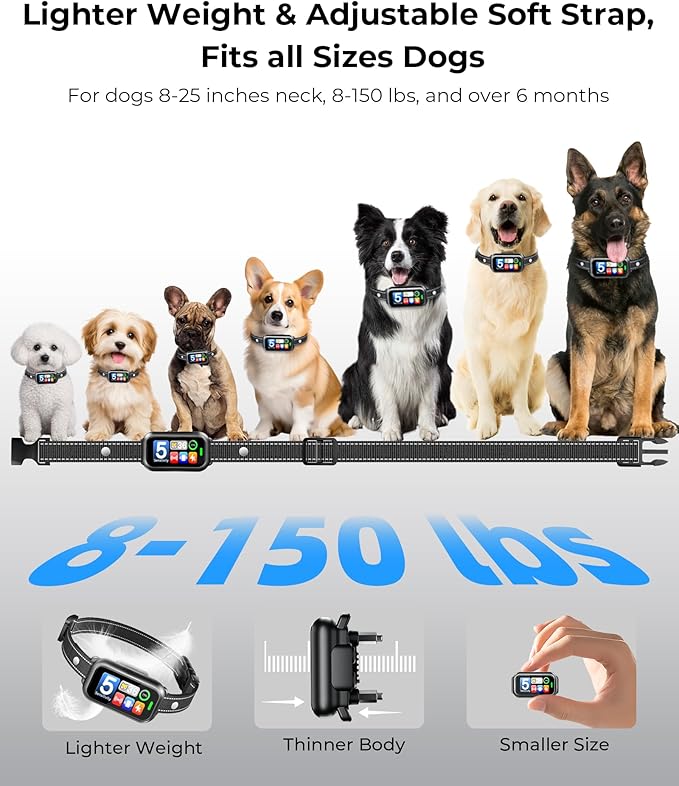 Upgraded Dog Bark Collar, Smart AI Barking Collar with 4 Modes & 5 Adjustable Sensitivity & Bark Counter, Waterproof Activated Shock Collar for Small Medium Large Dogs 8-150lbs with AirTag Case