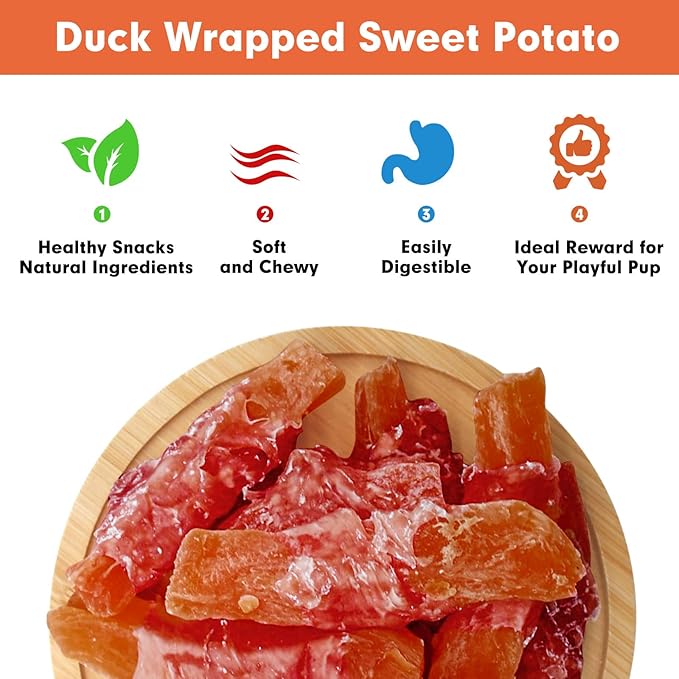 MON2SUN Dog Treats Rawhide Free Duck Wrapped Sweet Potato Snacks, Gluten & Grain Free, Treats for Puppy and Small Dogs, (Duck, 1.56 Pound-Pack of 1)