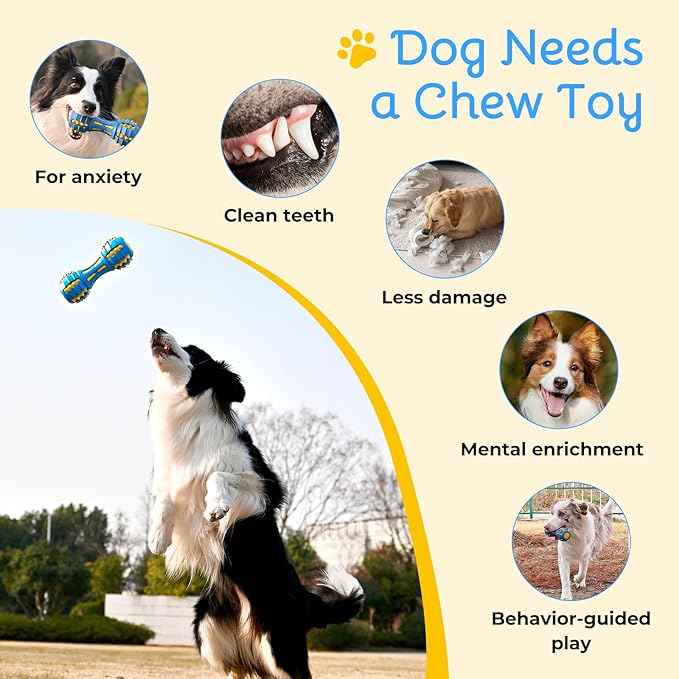 Ruffoo GnawBell Dog Squeaky Chew Toy for Heavy Chewers, Durable Dual-Layer Design, Interactive Natural Rubber Dog Toy for Medium & Large Breeds