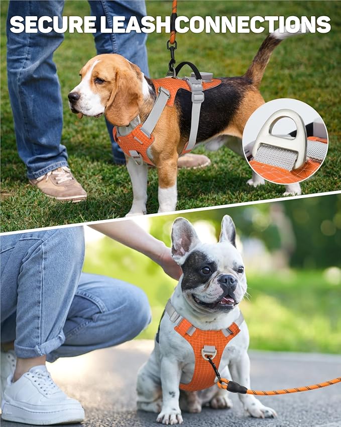 TagME No Pull Dog Harness with 2 Leash Clips,Lightweight & Visible for All-Day Walking,No Choke Pet Vest Includes AirTag Holder for Medium Dogs,Flare Orange