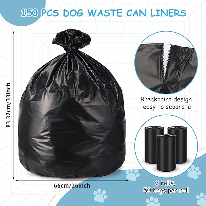 150 Pcs Dog Waste Poop Bags Dog Large Leak Proof Bags 26"x 33" Pet Waste Station Can Liners Heavy Duty Pet Trash Bin Liner for Walking Poop Station Dispensers, 3 Rolls of 50(Black)