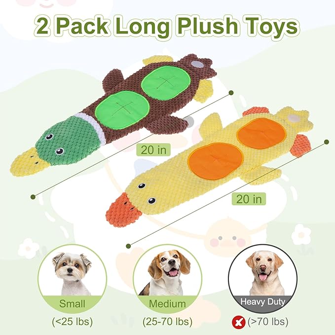 BEAUTYZOO 2-Pack Plush Dog Puzzle Toys, Stuffless Duck Dog Interactive Treat Hider Toy, Squeaky Crinkle Water Bottle Toys for Small Medium Dogs Puppy to Keep Them Busy Stress Release & Boredom Relief