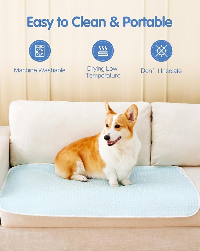 Dog Cooling Mat - Instant Cooling Pet Bed for Dogs & Cats, 6-12°F Drop, Non-Toxic & Machine Washable, Anti-Slip Bottom, Cool Mat for Indoor & Travel Use Light Blue 42" x 28"