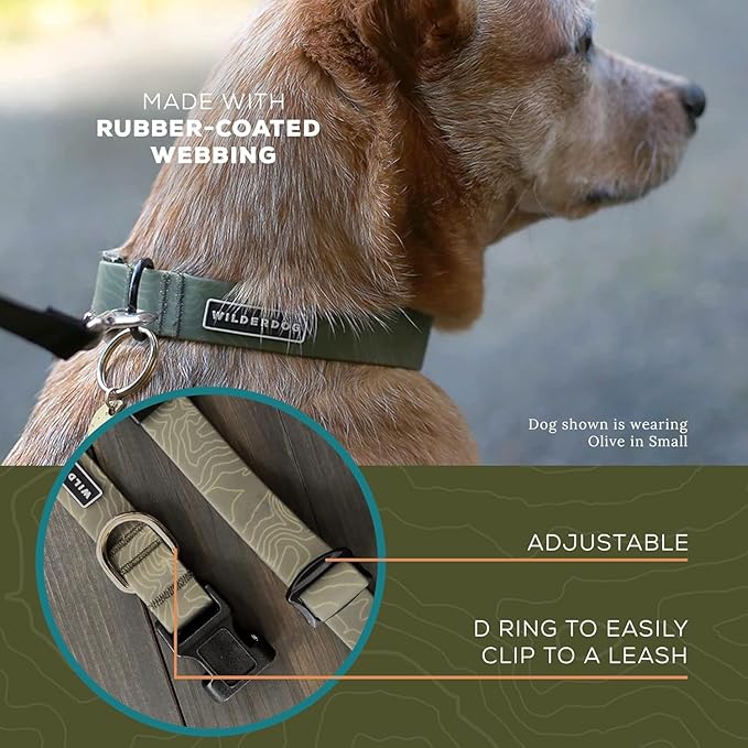 Wilderdog Waterproof Dog Collar - Repels Water & Dirt - Medium 13"-18" - Olive