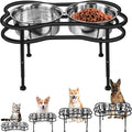 Elevated Dog Bowls Pet Feeder with 2 8" Width Stainless Steel Bowls 4 Height Adjustable Raised Bowl Stand 3.3", 8.66", 9.84", 11.02" Food and Water Bowl Set Black for Dogs, Cats and Pets