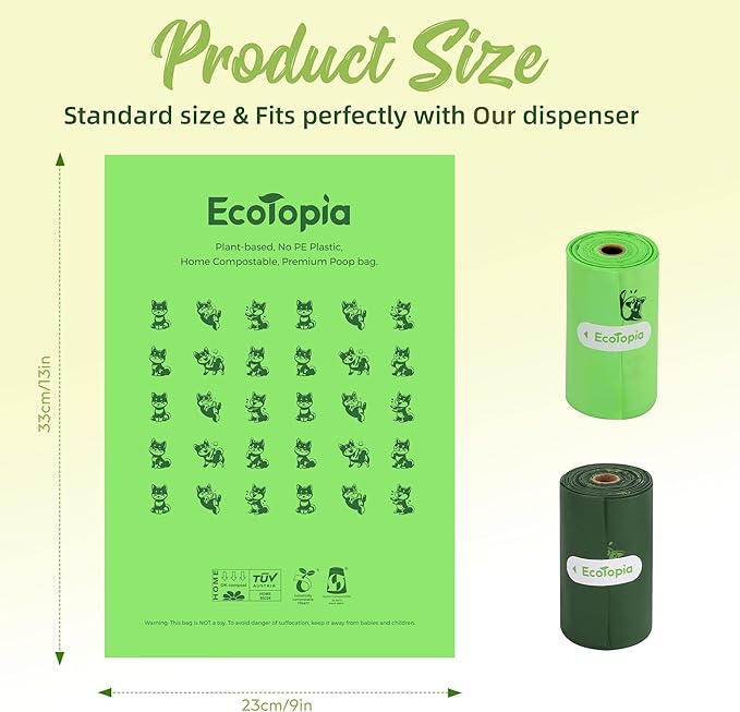 Tear-Free Biodegradable Dog Poop Bags, 240 Compostable Pet Waste Bags Rolls, Plant-Based & Plastic-Free, Extra Thick Leakproof, Unscented, ASTM D6400 & EN 13432 Compliant,Light Green
