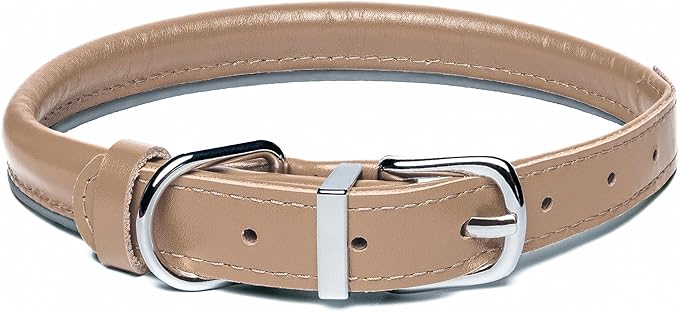 OOPSDOGGY Rolled Leather Dog Collar Reflective Roll Collars for Small Medium Large Dogs Puppy (Beige, XS, 8''- 11'')
