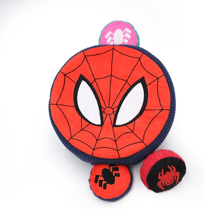 ZippyPaws Burrow Puzzle Plush Dog Toy, Interactive Squeaky Toy for Enrichment, Hide and Seek Game for Small to Medium Dogs, Marvel Spider Man