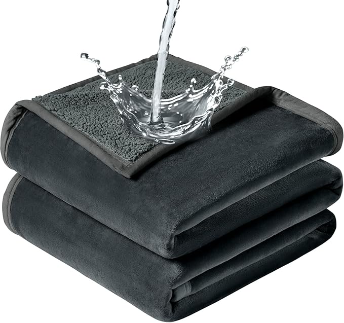 Waterproof Blanket - Travel Blankets Stain Proof, Absorbent, Leakproof, Reversible, Plush Cozy & Washable - Waterproof Couch Cover Ideal for Bed/Couch, Dogs/Cats (82"x82", Silver Gray/Dark Gray)