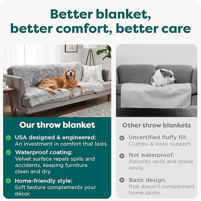 Furhaven Waterproof Throw Blanket for Dogs & Indoor Cats, Washable - Shaggy Plush Calming Long Faux Fur & Velvet Dog Blanket - Gray, Large