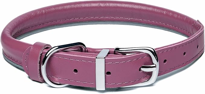 OOPSDOGGY Rolled Leather Dog Collar Reflective Roll Collars for Small Medium Large Dogs Puppy (Fuchsia, M, 12''- 15'')