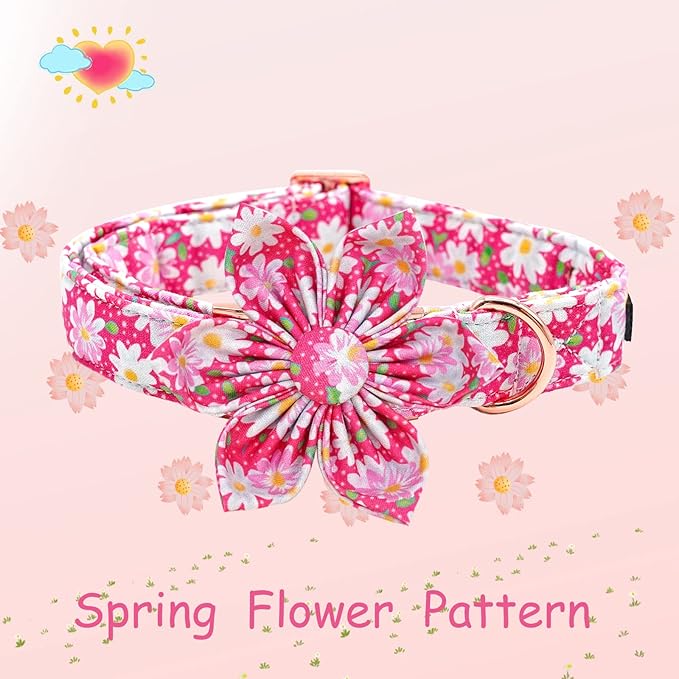Elegant Little Tail Girl Dog Collar with Flowers - Pink Floral Pattern, Adjustable for X-Large Dogs