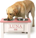 GTW Personalized Elevated Dog Bowl Stand for Large, Medium, Small, X-Small Dogs - Stainless Steel Food and Water Bowls - Raised Dog Dish with Internal Storage (Large, Magenta)