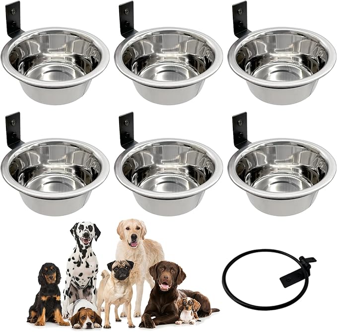 Hamiledyi 6 Pack Wall Mounted Elevated Dog Bowls - Adjustable Height Stainless Steel Raised Food & Water Bowls with Collapsible Stand for Medium & Large Dogs & Cats (M)