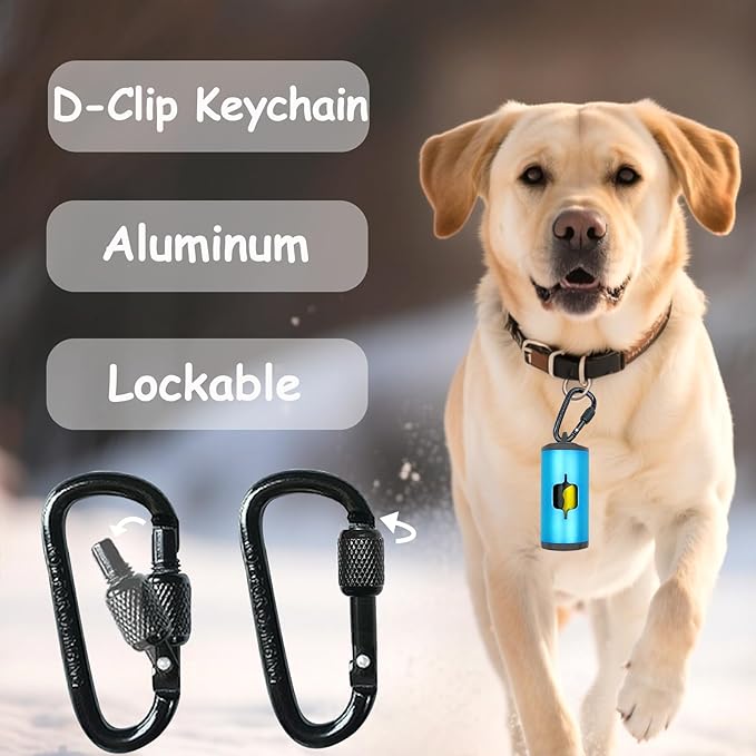 Metal Dog Poop Bag Holder w/Leash Clip|Durable Scratch-Resistant Aluminum|135 Bags+3 Accessories（Blue）
