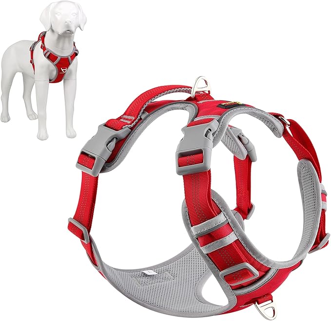 Plutus Pet No Pull Dog Harness, Release at Neck, Reflective Adjustable Dog Vest Harness, Easy Control Handle for Walking, for Small Medium Large Dogs, Red, XL