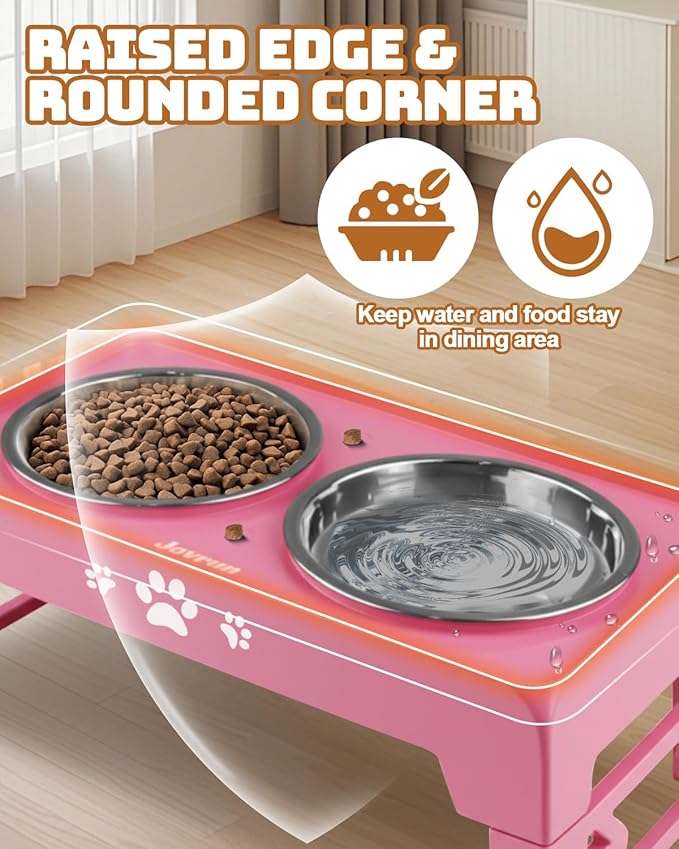 Elevated Dog Bowls, Dog Feeder with 2 Stainless Steel Dishes, 2 Heights Adjustable Raised Stand for Small Dogs, Food Dishes with Non-Slip Feet