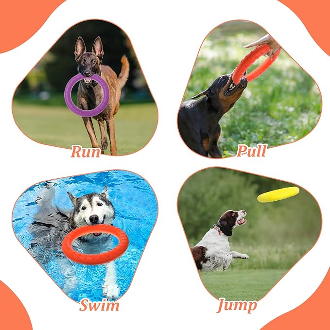 JIEYAO 4 Pcs Dog Training Ring for Outdoor, 12 Inch Pet Flying Disc for Aggressive Chewers, Durable Chew Toy Dog Ring Fetch Toys Floating Ring Toy for Large Medium Dogs Training and Teeth Cleaning