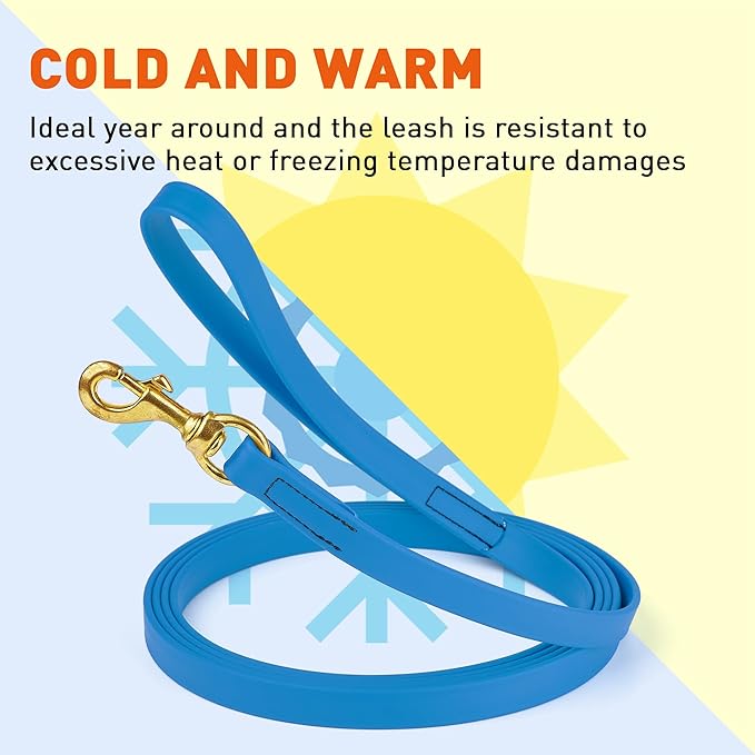 Viper Biothane K9 Working Dog Leash Waterproof Lead for Tracking Training Schutzhund Odor-Proof Long Line with Solid Brass Snap for Puppy Medium and Large Dogs, 10ft Cerulean Blue