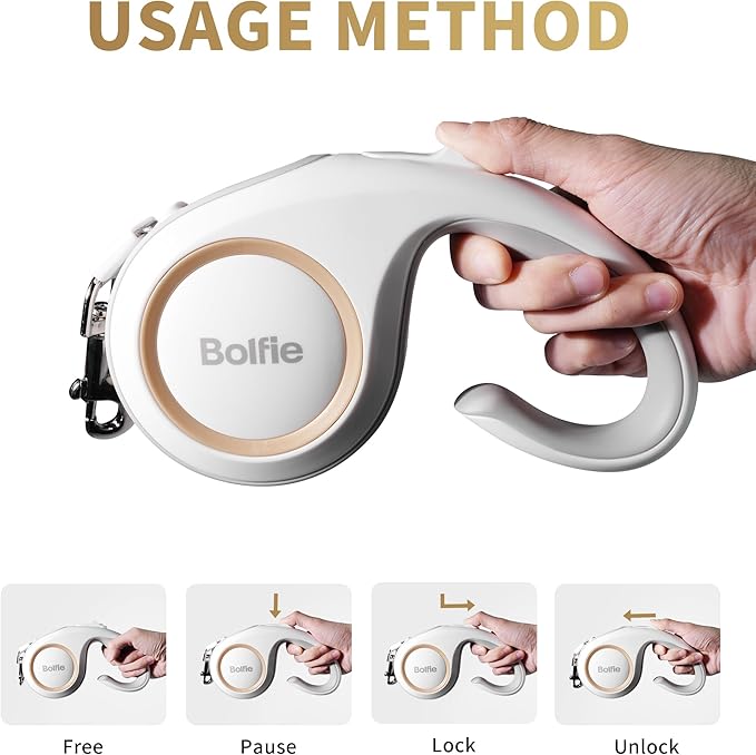 360° Tangle-Free Retractable Dog Leash 16 ft Heavy Duty Reflective Nylon Tape for Small to Medium Dogs Up to 60lbs,Soft Grip, Lock(Medium, White)
