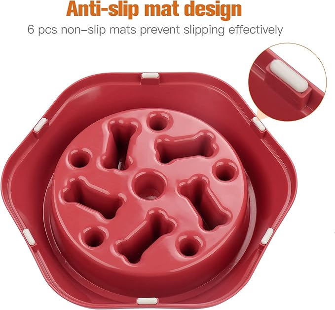 UPSKY Slow Feeder Dog Bowl Anti-Chocking Slower Feeding Puzzle Bowls, Interactive Bloat Stop Dog Food Dishes Non-Slide Lick Treat Bowl for Small Medium Dogs (Red)