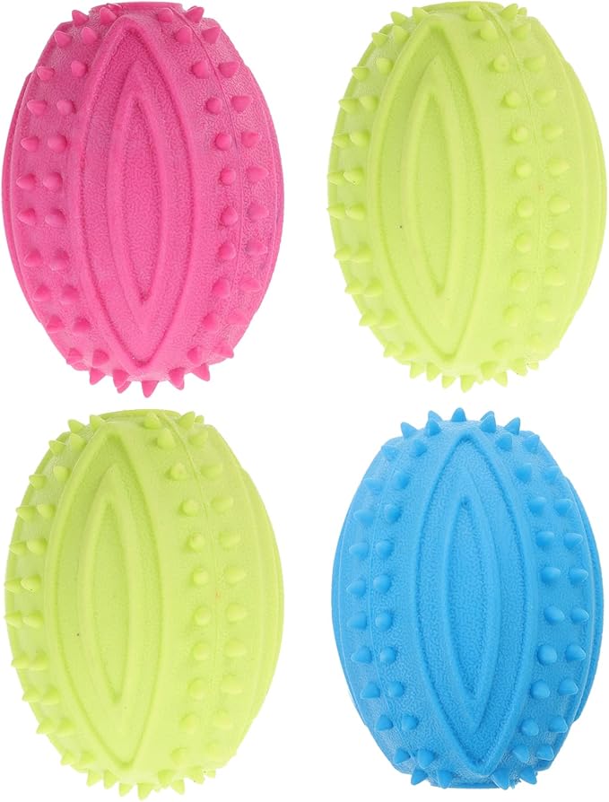UEETEK Dog Rugby Ball Chew Toys : 4Pcs Interactive Dog Toys High Bounce Football for Puppy Teething Playing Training, 3.74x2.28x2.28 inch (Random Color)