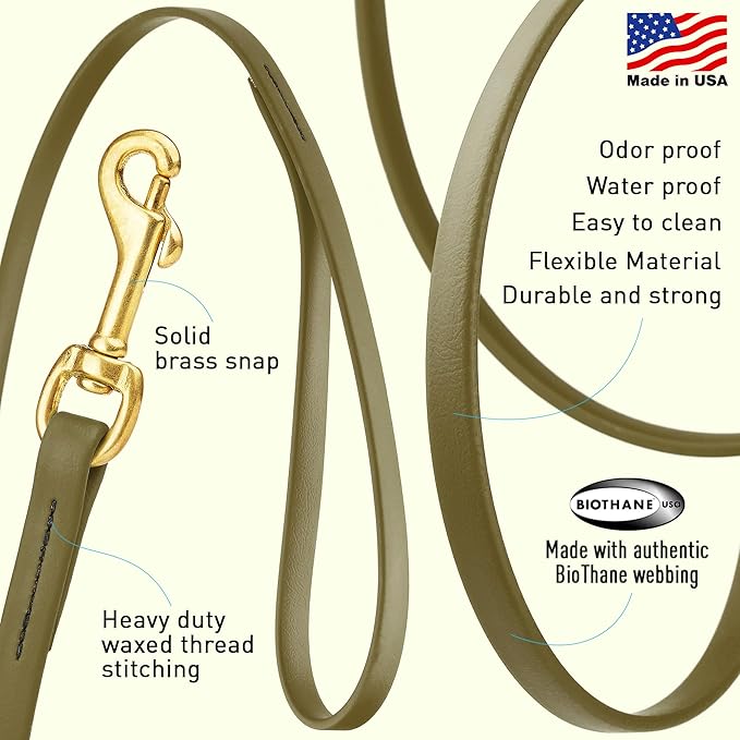Viper Biothane K9 Working Dog Leash Waterproof Lead for Tracking Training Schutzhund Odor-Proof Long Line with Solid Brass Snap for Puppy Medium and Large Dogs, 10ft Olive Drab Green
