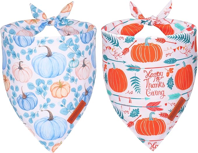 ADOGGYGO Thanksgiving Dog Bandana, Fall Leaves Pumpkin Pet Scarf, Premium Durable Fabric, Adjustable Fit Thanksgiving Bandanas for Extra Large Dogs Pe (X-Large)