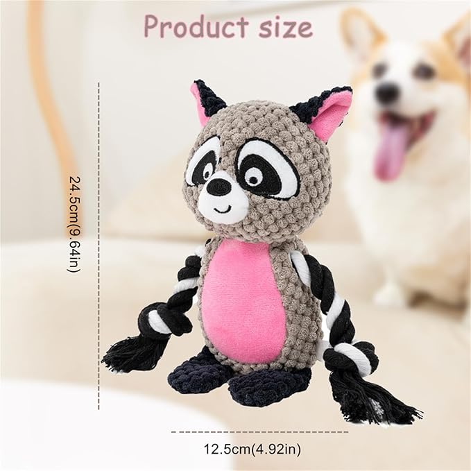 Plush Dog Chew Toys,Squeaky Dog Toys for Aggressive Chewers, Stuffed Animals Dog Toys for Small Medium Large Dogs to Keep Them Busy Puppy Teething Toys（Raccoon）