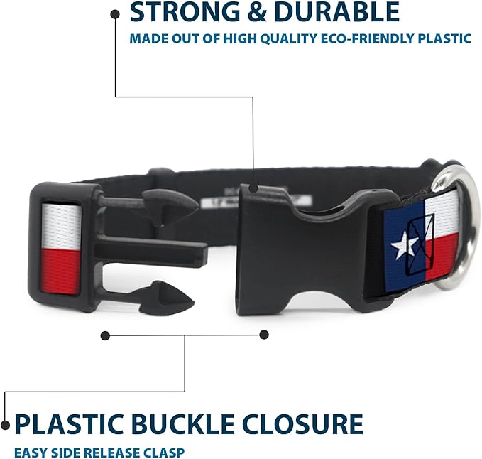 Buckle-Down Plastic Clip Collar - Texas Flag/Black - 1" Wide - Fits 15-26" Neck - Large