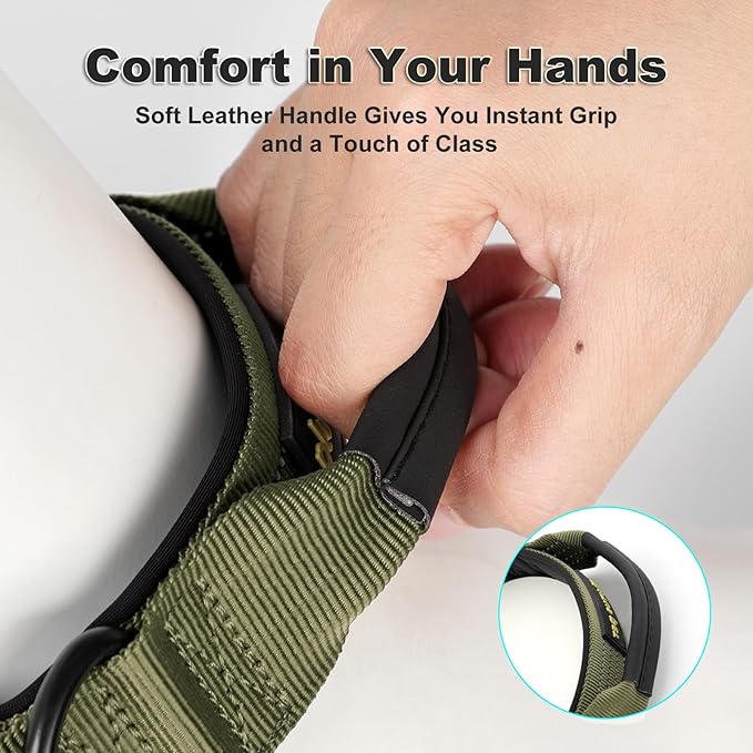 Plutus Pet Tactical Dog Collar with Tracker Pocket for AirTag, Adjustable Reflective Nylon Collar, Metal Buckle, Leather-Wrapped Handle, Soft Padded for Medium Large Dogs (Ranger Green, S)