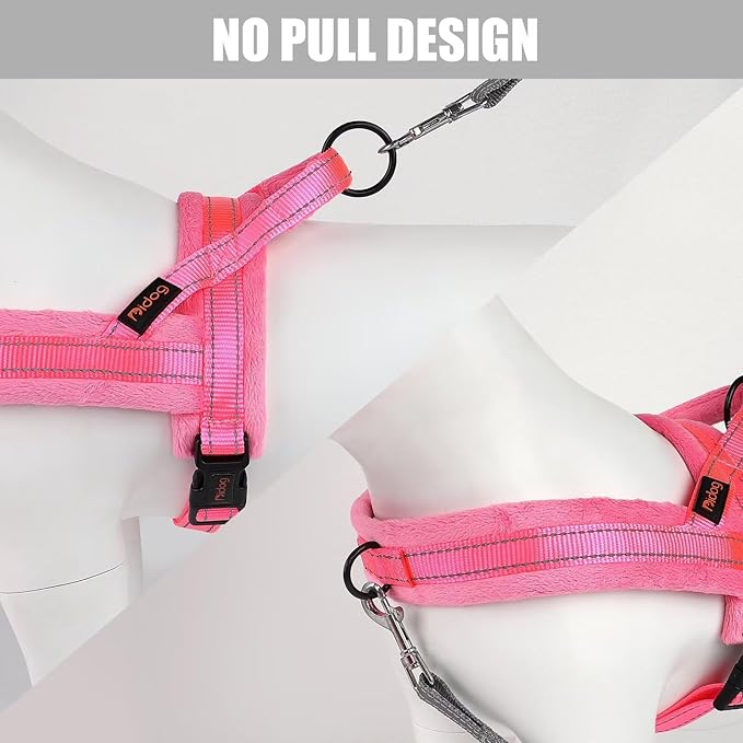 Didog Soft Flannel Padded Dog Vest Harness, No Pull/Quick Fit Reflective Dog Strap Harness, Easy for Training Walking (M:Chest 21-26", Pink)