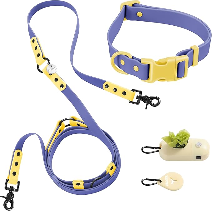 WLK1006C-5SET Luna Large 8FT Adjustable 6-in-1 Waterproof Hands-Free Leash and Collar with LED Flashlight, Bag Dispenser, and Poop Bag Holder, Curaçao