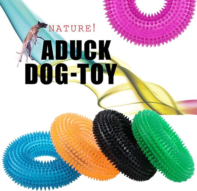 ADUCK Dog Squeaky Chew Toys for Aggressive Chewers, Small Medium Large Dogs Teeth Cleaning Soft Natural Rubber Float Toy for Indoor Outdoor Water Pool, Donut Ring Design 4.92 inch, Crystal Purple