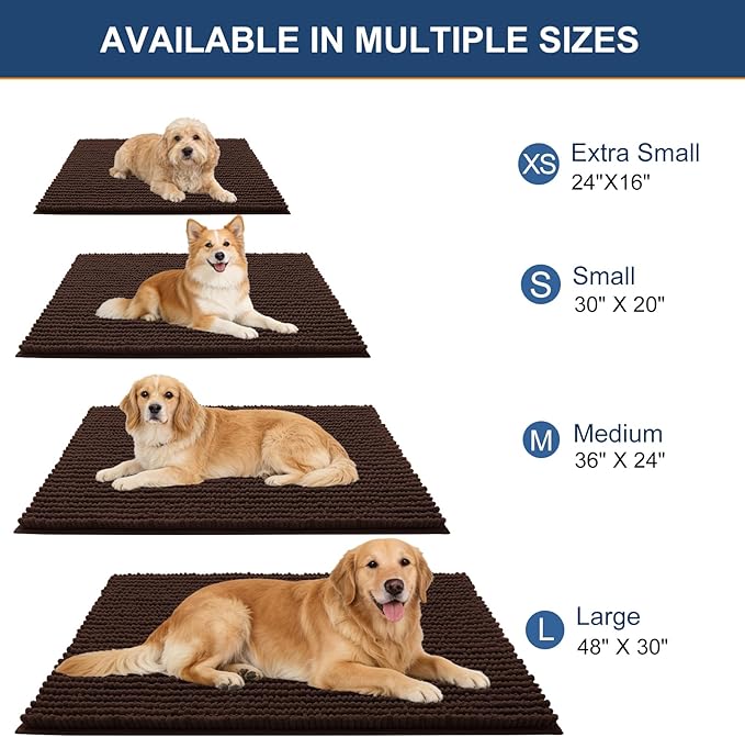 OLANLY Dog Door Mat for Muddy Paws 44x32, Ultra Absorbent Chenille Mud Doormat, Non-Slip Washable and Dirt Trapping Doormat for Indoor Entryway, Quick-Dry Indoor Pet Bed Mats for Dogs, Brown