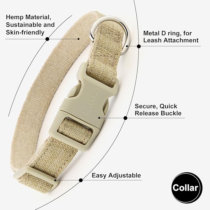 Plutus Pet Cotton Hemp Dog Collar and Leash Set, Adjustable Collar for Small, Medium, and Large Dogs, Heavy Duty and Soft on Skin, Khaki, L