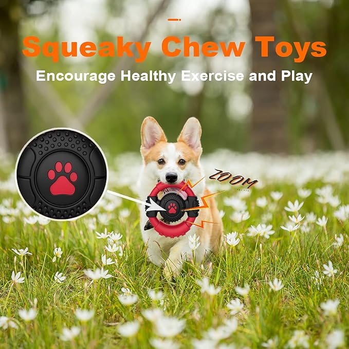Chew Toy, Nylon Rubber Steering Wheel Shape Indestructible Dog Squeaky Toys for Small，Large and Medium Dogs, Dog Teeth Cleaning, Milk Flavor, 5.9 inches