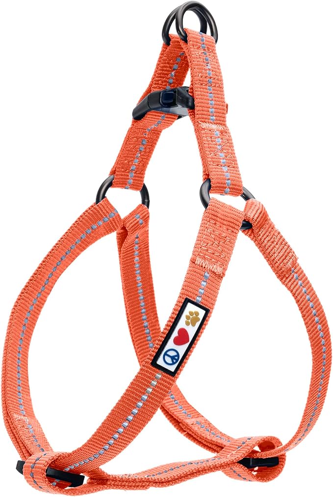 Pawtitas Recycled Reflective Step-in Dog Harness – Adjustable No-Pull Vest for Puppies to Seniors, Safe & Comfortable XS Coral