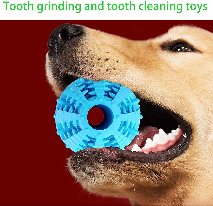 2 Pcs Dog Toy Teeth Ball,Dog Puzzle Toy,Treat Dispensing Dog Toys,Non Toxic Tear Resistant Natural Rubber Toy Ball for Pet Teeth Cleaning/Chewing/Playing/Training (Blue+Blue, 2.36in)