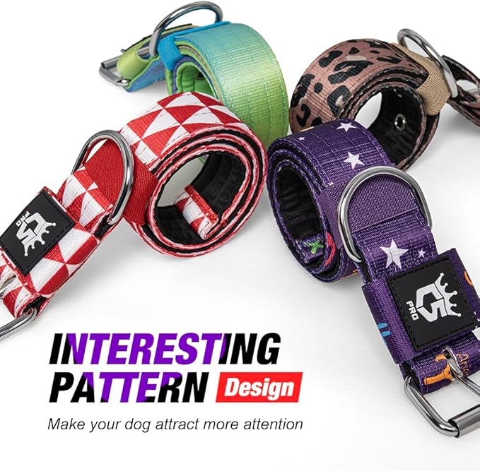 TSPRO Tactical Dog Collar 1.5 Inch Wide Thick Dog Collars with Heavy Duty Metal Buckle, Durable, Strong, Adjustable for Medium to Large Dogs (Constellation Purple M)