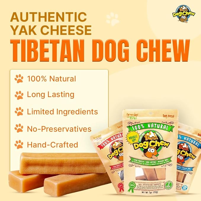 Tibetan Dog Chew Yak Cheese Sticks (18 Medium Chews) - Natural Handmade Treats for Medium Dogs, Long-Lasting, Easy to Digest, No Additives, Rawhide, Grains or Gluten, Perfect for Aggressive Chewers