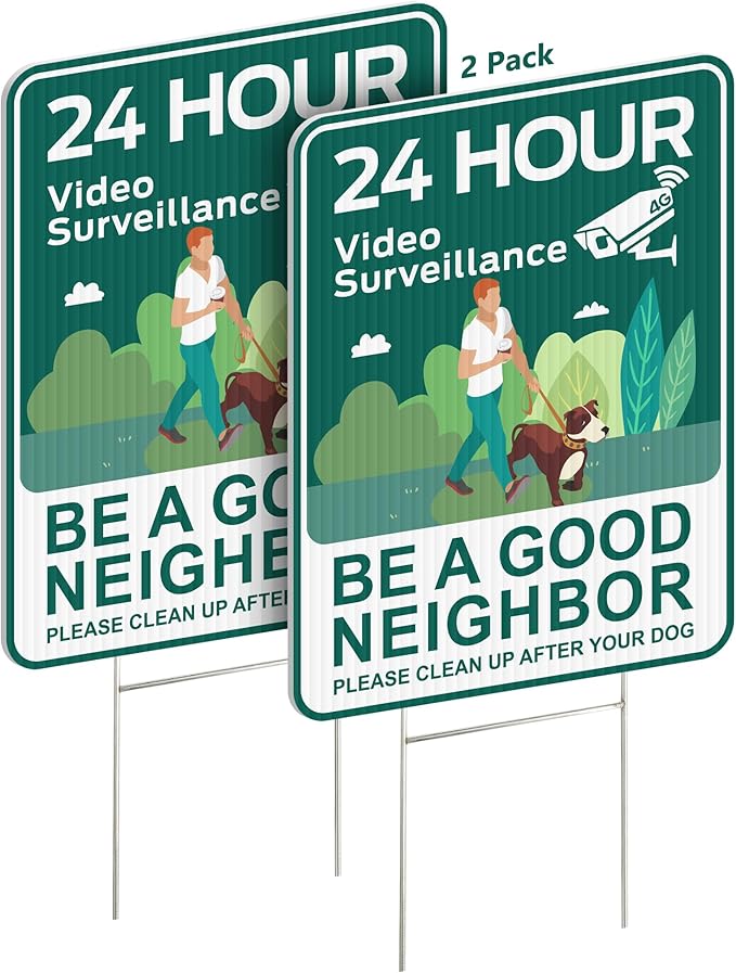 No Pooping Dog Signs for Yard, 2 Pack 2-Sided12"x9" with Metal Stake, Clean Up After Your Dog Signs