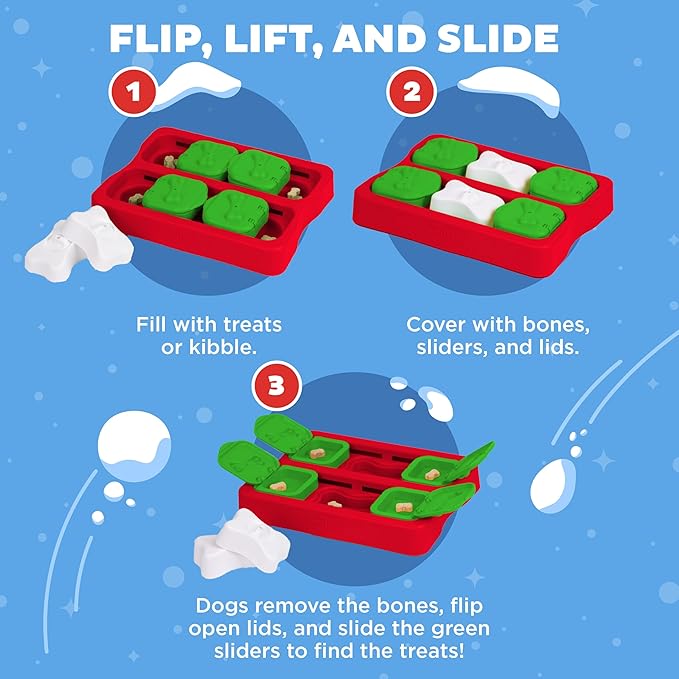 Outward Hound by Nina Ottosson Holiday Dog Brick Treat Puzzle Dog Toy, Level 2 Intermediate, Red, Small