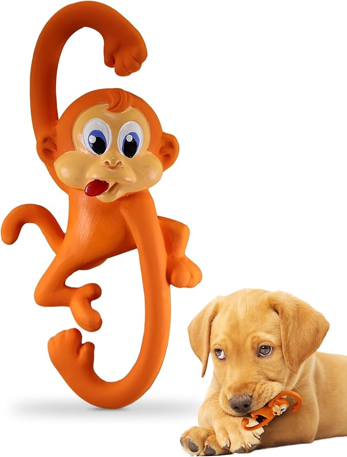 PetSport Naturflex Monkey - Squeaky Latex Rubber Dog Toys, Interactive Play for Small & Medium Dogs, Puppy Toy with Squeaker, Soft & Durable Pet Product - 6"