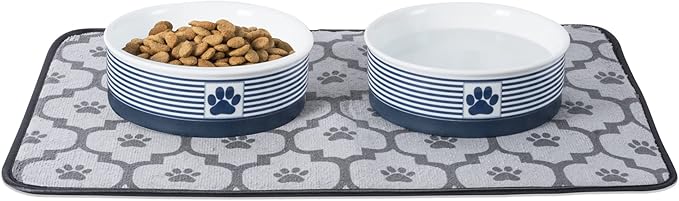 Bone Dry Paw & Patch Ceramic Pet Collection, Large Set, 7.5x2.4", Nautical Blue, (Pack of 2)