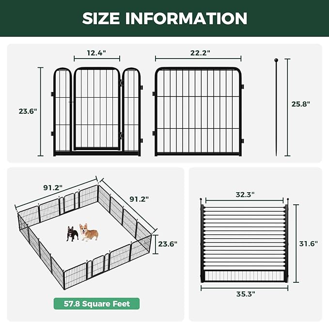 FXW Rollick Unleashed Dog Playpen for Indoor, Yard, RV Camping, 24 inch 16 Panels Dog Pen with RV Step Grid for Small and Puppy Dogs, Black│Patented