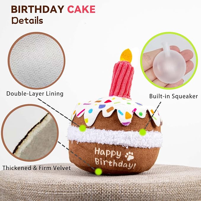Dog Birthday Toy, Birthday Cake Toys for Puppy Gifts, Squeaky Plush Dog Toys